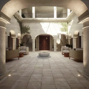 Patio interior del Hotel La Fonda diseñado para OÖD Architects