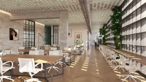 Interior de las oficinas Wellness Work Space, un proyecto diseñado para OÖD Architects