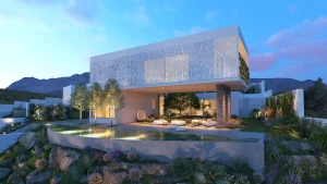 Exterior de una de las villa de lujo de la colección Quercus, diseñadas para Bass Houses