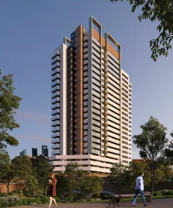 Exterior de la promoción Torres Skyline en el Paseo de la Dirección (Madrid), diseñadas para Touza Arquitectos