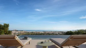 Piscina infinity de una de las propiedades de lujo Eivissa Nova, diseñadas para Jf San Pablo
