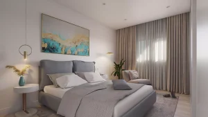 Salón de uno de los apartamentos de la promoción Anara 33 para Grupo la Romana