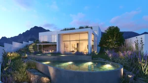 Exterior de una de las villa de lujo de la colección Quercus, diseñadas para Bass Houses