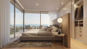 Cuarto de matrimonio de una de las propiedades de lujo Eivissa Nova, diseñado para Jf San Pablo