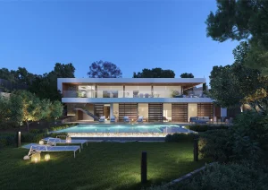 Exterior de una de las residencias de lujo Can Aubarca en Ibiza diseñadas para Touza Arquitectos